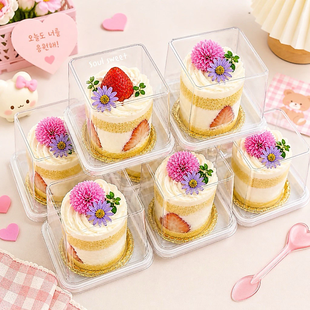 พร้อมส่ง แพ็ค 25 ใบ กล่องมินิเค้กฐานขาวฝาใสทรงสูง ฐานลึก