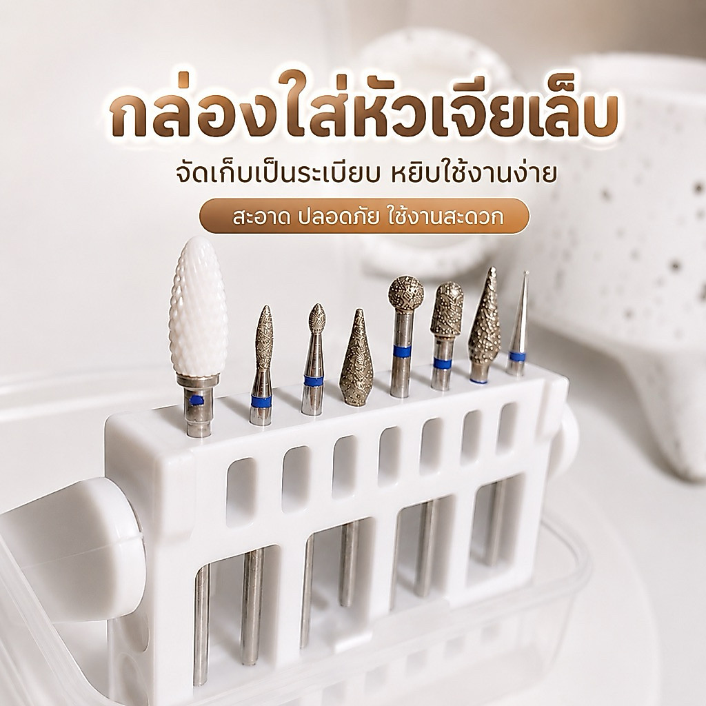 กล่องจัดระเบียบหัวเจียร์ ที่ใส่จัดเก็บหัวเจียร์เล็บ