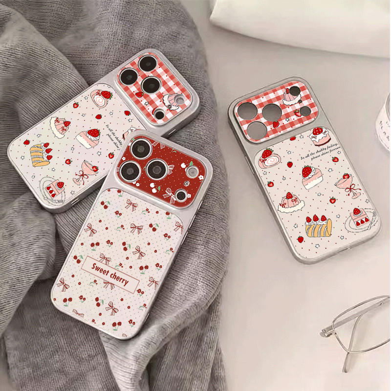 ขนมสีแดงหวานเชอร์รี่กระต่ายหน้าต่างขนาดใหญ่เคสโทรศัพท์สําหรับiPhone 17 16 15 14 13 12 11 Pro Max 15 