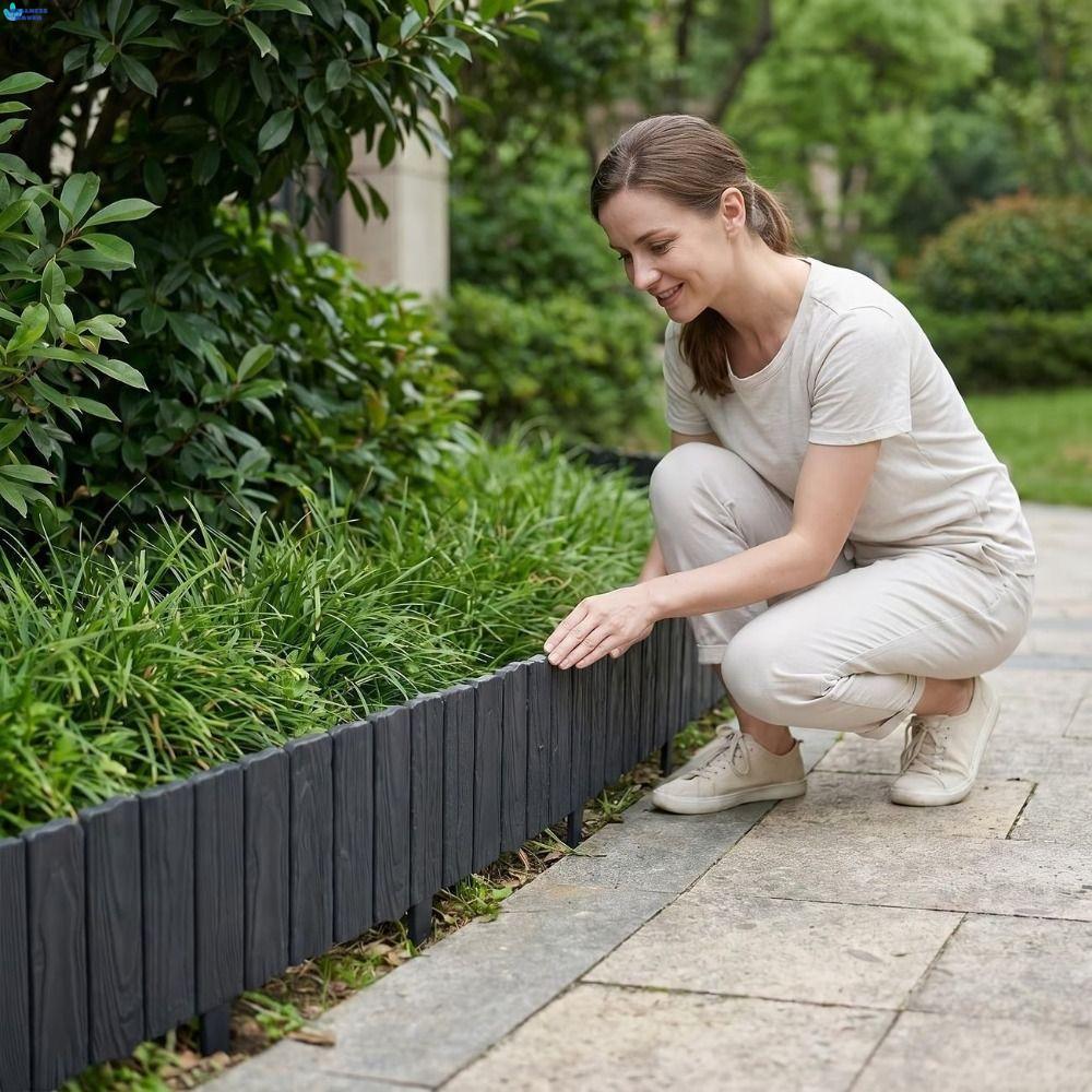 WELLNESSHAVEN แผงรั้วตกแต่ง 3 ชิ้น, วัสดุพลาสติกประสานการออกแบบสวนขอบขอบ, Weather-Resistant น้ําหนักเบาเลียนแบบหินเนื้อรั้วลาน