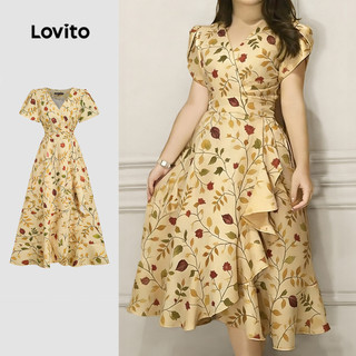 Lovito Women Casual Dress Asymmetrical Ruffle Hem Leisure Spring/summer Dress L190ED329