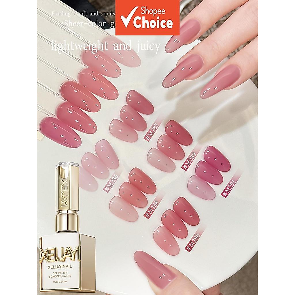 XEIJAYI ชุดสีเจลสําหรับเล็บ 6 ชิ้น (15 มล./ชิ้น) โทนสีชมพู กึ่งถาวร แช่ได้ สําหรับทําเล็บเองหรือร้านเล็บ