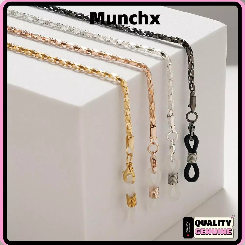 MUNCHX เชือกเส้นเล็กแว่นกันแดด, ลูกปัดเพชรโลหะโซ่แว่นตากันลื่น, เชือกเส้นเล็กแฟชั่นกลวงแว่นอ่านหนังสือโซ่แฟชั่นอุปกรณ์เสริม