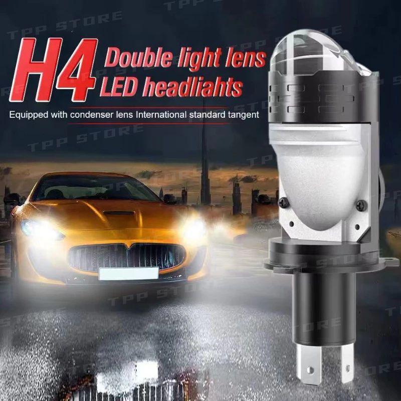 ไฟหน้า LED เลนส์โปรเจคเตอร์ H4 ใหม่สำหรับรถยนต์และมอเตอร์ไซค์ 10000LM 55.3W เสียบและเล่น หลอดไฟพัดลมเทอร์โบ สูงต่ำไร้สาย