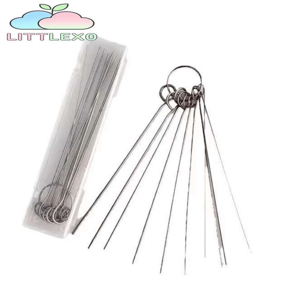 LITTLEX 10 ชิ้น/กล่องสแตนเลสเข็มแปรงชุด, 0.4-1.6 มม.หัวฝักบัวสแตนเลสผ่านเข็ม, เครื่องมือทําความสะอาดฝักบัวตัดเชื่อม Dredge เชื่อมไฟฉายผ่าน-
