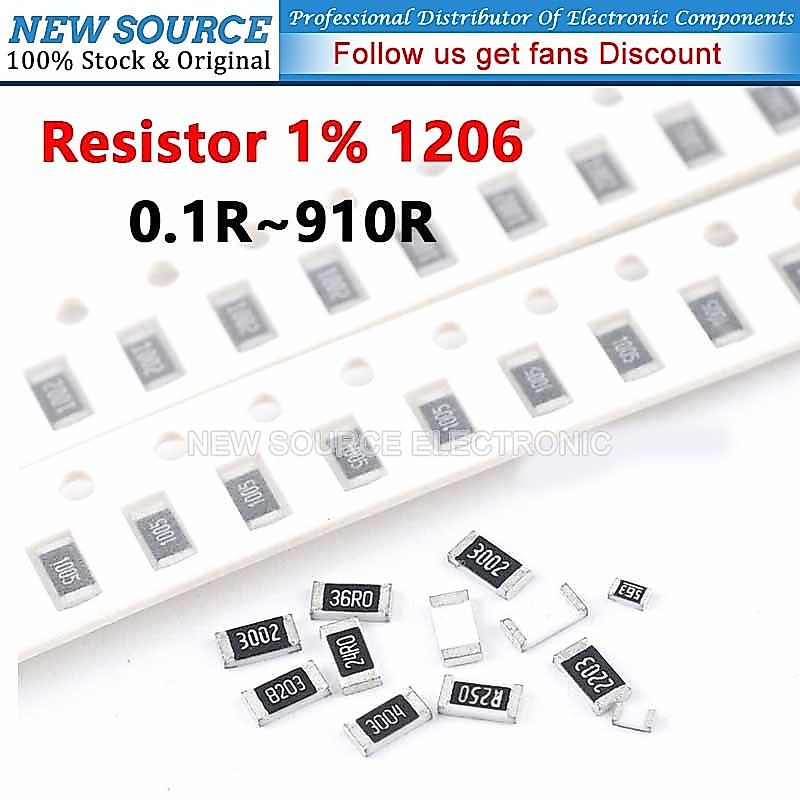 [100 ชิ้น] 1206 ตัวต้านทาน SMD 1% 1/4W 0.1R 910R 0R 0.2R 0.22R 0.33R 0.47R 0.68R 1R 2.2R 4.7R 5.1R 47R 22R 33R 100R 330R 220R 470R 680R