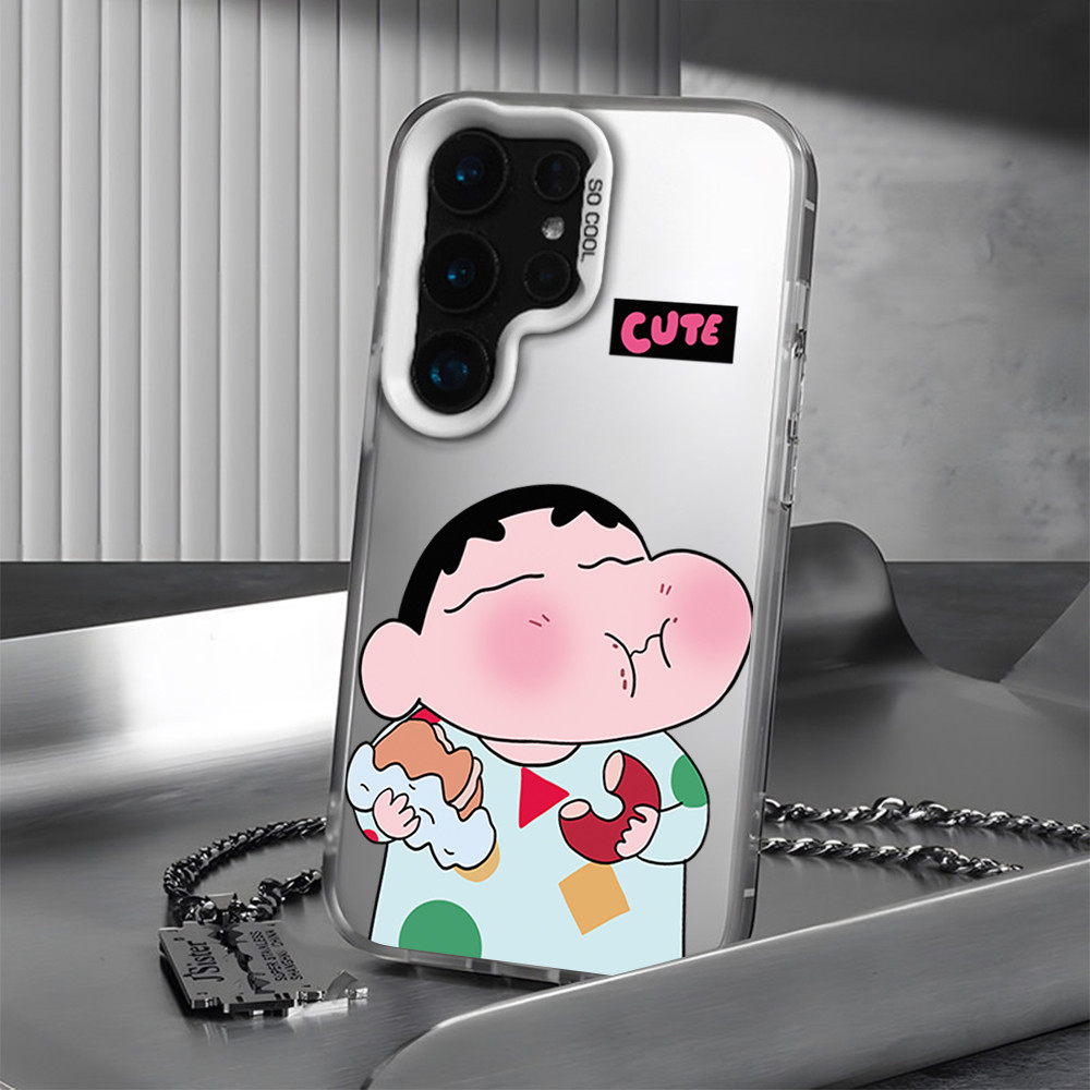 เคสโทรศัพท์ ลายการ์ตูนหน้ายิ้ม กินขนม สไตล์แฟชั่น สำหรับ S23 FE A25 A54 S22 Ultra A14 5G กันกระแทก