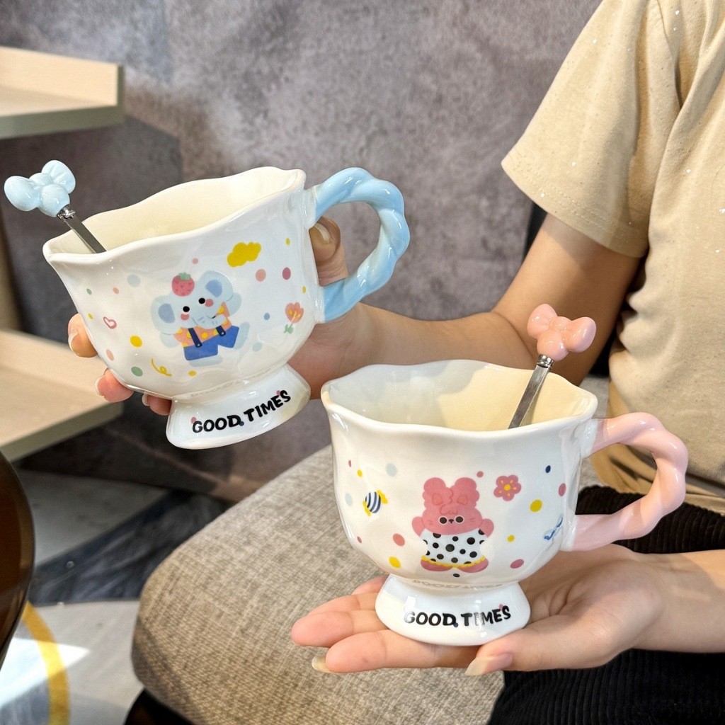 ถ้วยน้ํา ถ้วยกาแฟ ถ้วยนมน่ารัก แก้วลายกระต่าย ลายช้างน่ารัก มูลค่าสูงถ้วยเซรามิกถ้วยน้ําคู่สาวของขวัญวันเกิดของที่ระลึก