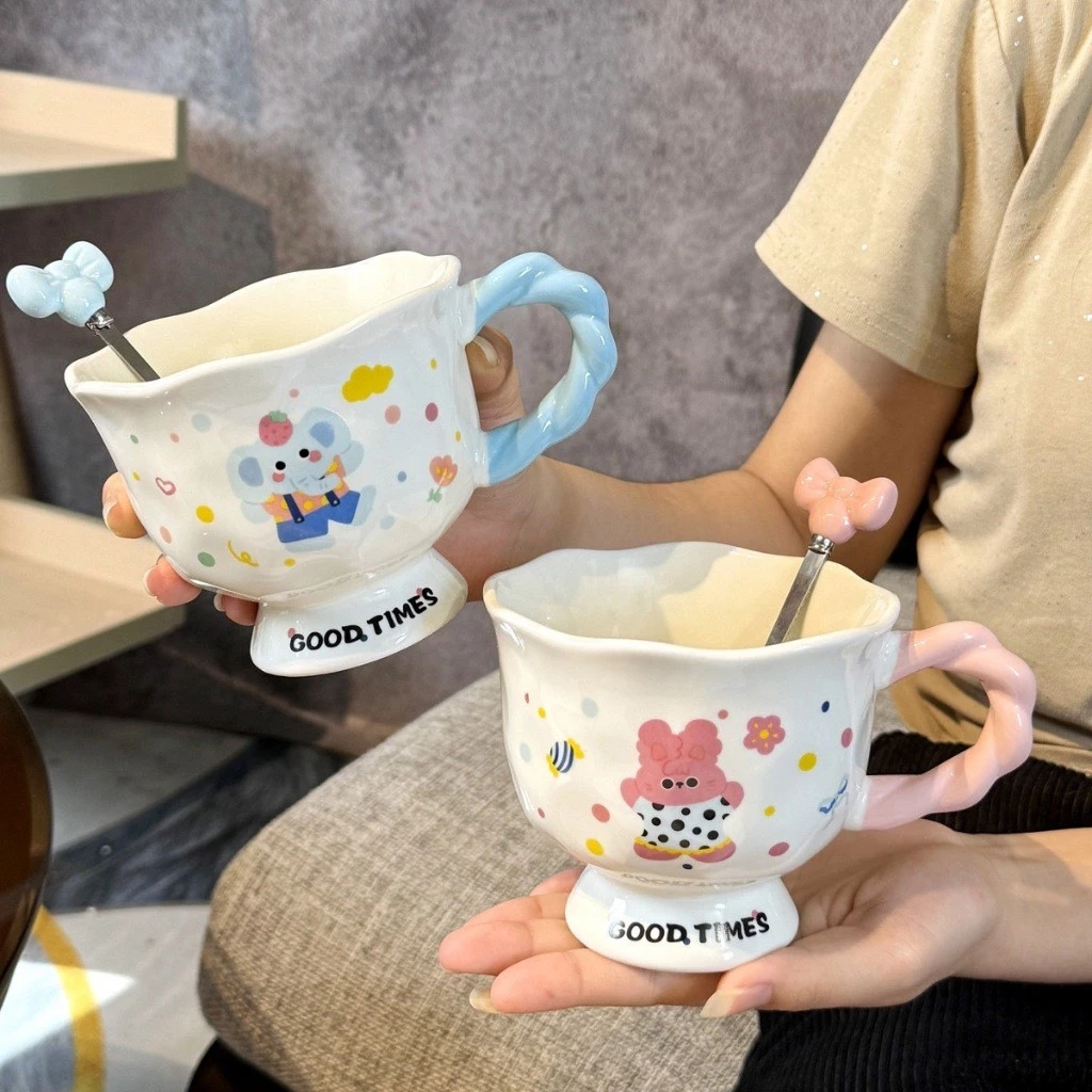 ถ้วยน้ํา ถ้วยกาแฟ ถ้วยนมน่ารัก แก้วลายกระต่าย ลายช้างน่ารัก มูลค่าสูงถ้วยเซรามิกถ้วยน้ําคู่สาวของขวัญวันเกิดของที่ระลึก🎀