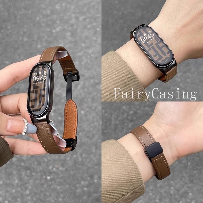 สร้อยข้อมือสําหรับ Mi Band 10 9 8 7 6 5 4 3 สายหนัง Magnetic Correa สําหรับ Mi Band 10Pro Slim สายรั