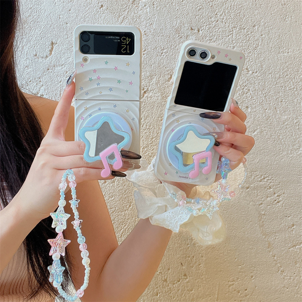 สีสัน Star ขาตั้งเคสโทรศัพท์แม่เหล็กสําหรับ Samsung Galaxy Z Flip 7 6 5 4 3 ZFlip7FE ปกอ่อนพร้อมสร้อยข้อมือ