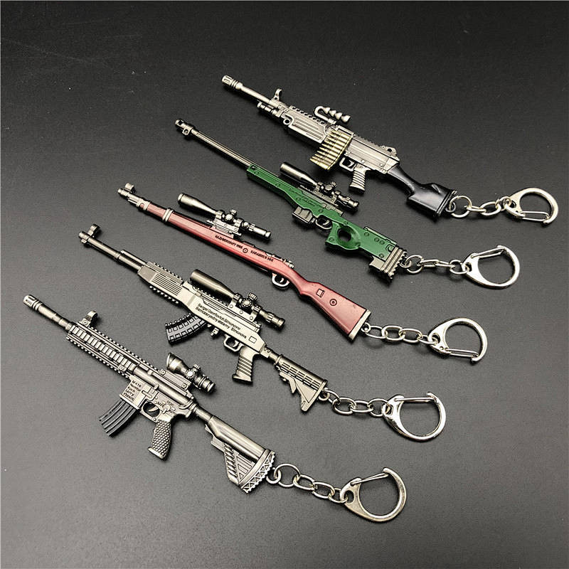 Jesus Survival 98K Gun Keychain Pendant Alloy Key Ring AWM Gun Model M249 Gun Model Eating Chicken K