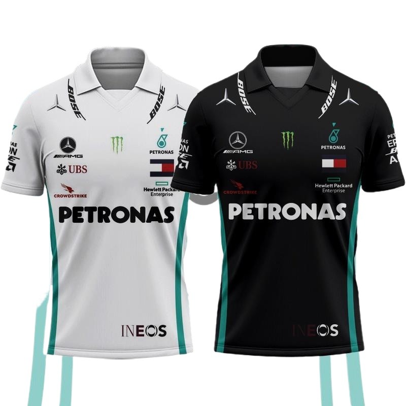 เสื้อยืด Polo ลาย F1 Racing 3D สำหรับทุกไซซ์ตั้งแต่ XS ถึง 5XL สีขาว Edition Petronas Mercedes F1 AM