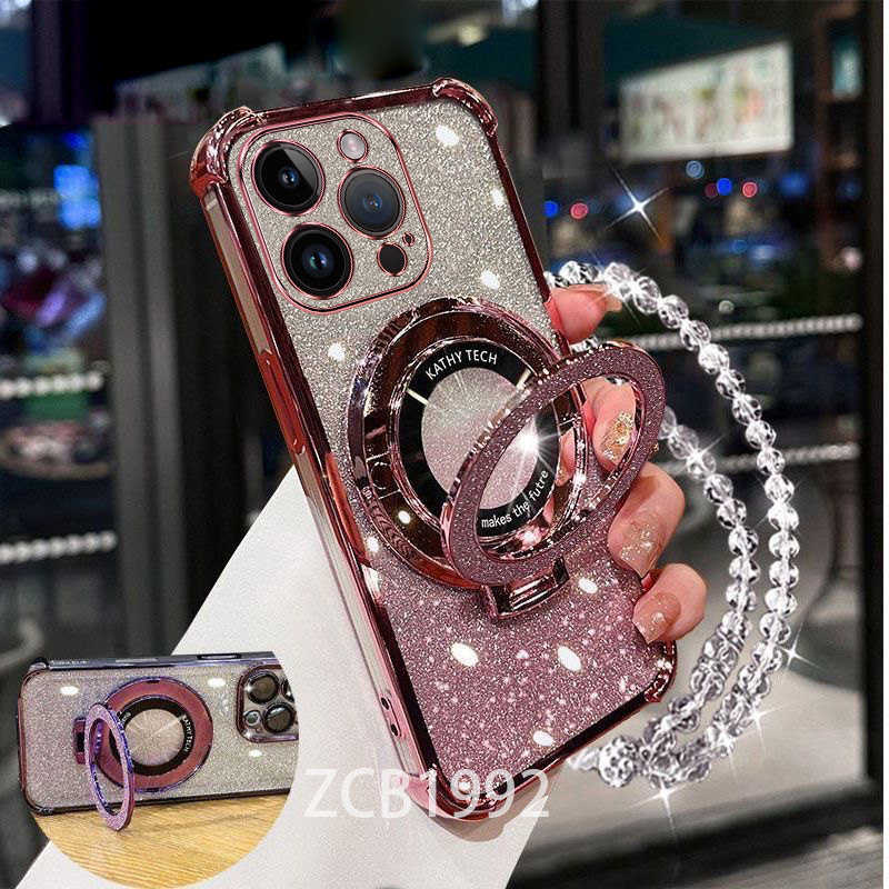 สําหรับRealme 15 PRO 5G TPUสี่มุมAnti Drop Flash Powderโปร่งใสเคสโทรศัพท์วงเล็บแม่เหล็กสร้อยข้อมือคริสตัลYXSJ