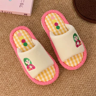 รองเท้าแตะผ้าฝ้าย_soft sole_สำหรับผู้ชายและผู้หญิง ออกแบบการ์ตูน เหมาะกับฤดูใบไม้ร่วงและฤดูหนาว