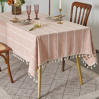ผ้าปูโต๊ะผ้าฝ้ายและผ้าลินินสดฝุ่นหลายเส้นพู่โต๊ะกาแฟผ้าสี่เห…