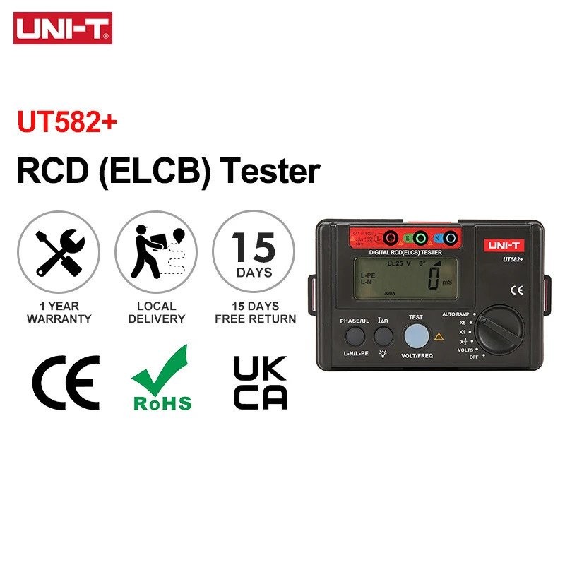UNI-T UT582+ Digital RCD (ELCB) Tester AUTO RAMP Leakage Circuit Breaker Meter พร้อม Mis-Opration Bu