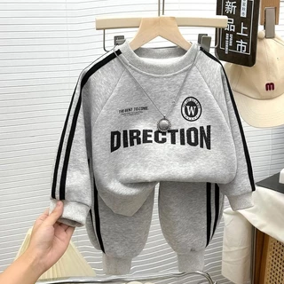 MooDeng Baby เสื้อผ้าเด็ก ชุดกันหนาว สำหรับเด็ก เเขนยาว ขายาว มี 2สี สีเทา เสื้อพมพ์ลาย แฟชั่งสไตล์เกาหลี