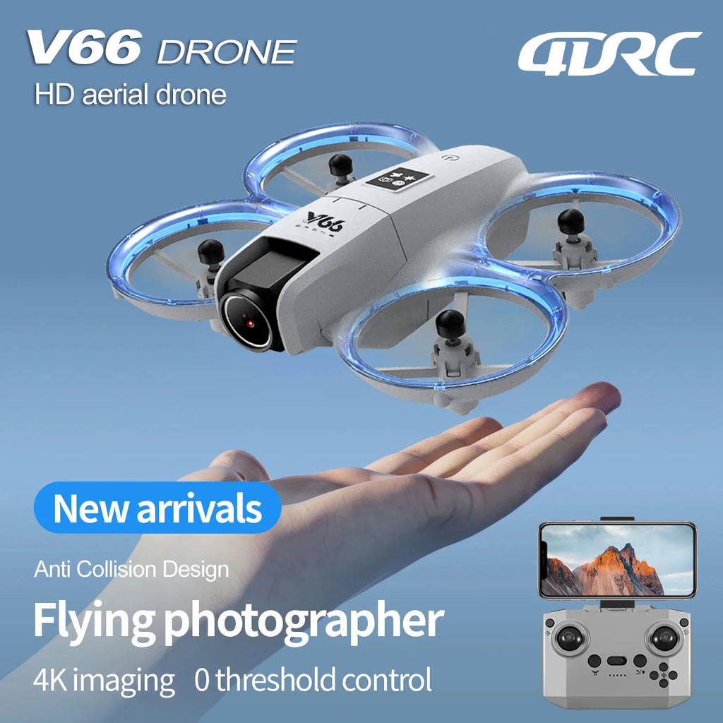 [NEW] V66 Mini Drone 4KอาชีพHDมุมกว้างกล้องWifi Fpv Rc Dronความสูงเก็บเฮลิคอปเตอร์พับQuadcopterของเล
