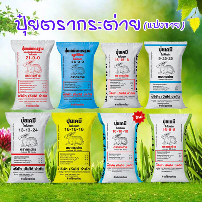 ปุ๋ยรวมสูตร 0-0-60 ตรากระต่าย 1kg. รวม 9-25-25, 15-9-20, 13-13-24 เพิ่มหวาน สีสด เหมาะอ้อย มันสำปะหลัง ไม้ผล ปุ๋ยบำรุงผล