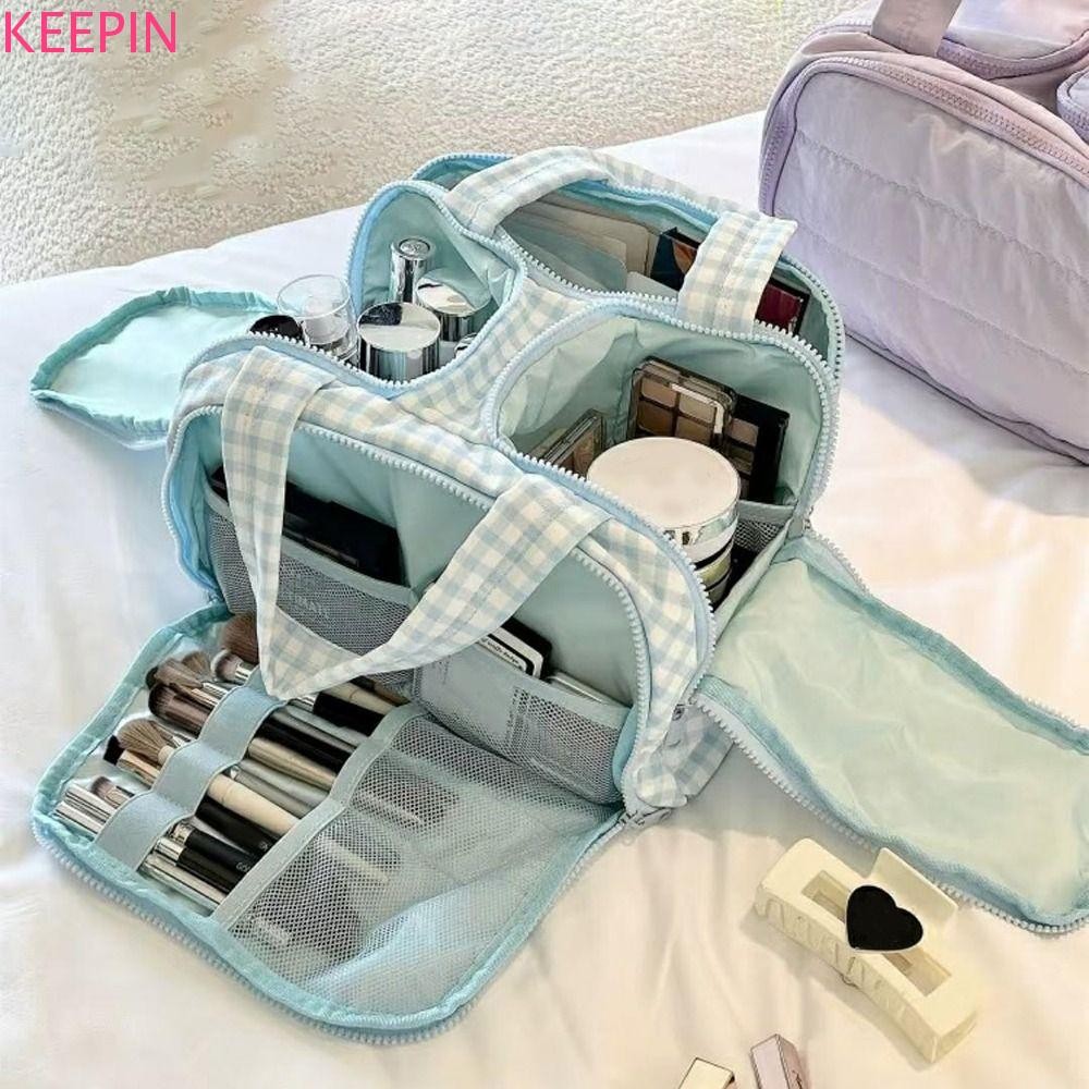 KEEPIN กระเป๋าถือเครื่องสําอาง, สบาย Handle Multipocket Design Travel Toiletry Bag, ซิปปิดแยกแห้งและเปียกคู่ด้านข้างเปิดผู้หญิงเครื่องสําอางค์ Tote อุปกรณ์อาบน้ํา