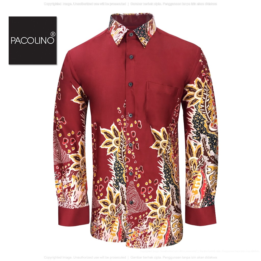 Pacolino เสื้อเชิ๊ตชาย ลายบัติก แขนยาว สีแดง 222-BK0071-C