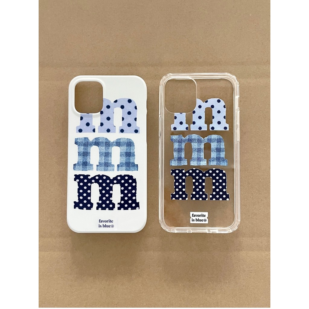 สไตล์เกาหลี ins สไตล์ Niche Design Simple High-End Feeling Blue Lattice Polka Dot Letter M เคสโทรศัพท์ 17/16/15promax/14/13 ฟิล์มอะคริลิคเคสโทรศัพท์
