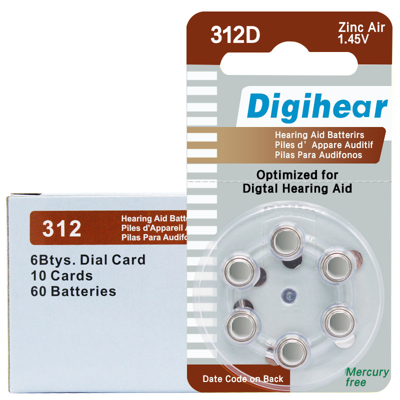 จัดส่งฟรี 6 รายการนําเข้าจากเยอรมัน 312D แบตเตอรี่เครื่องช่วยฟัง A312 Zinc Air 312 ปุ่มอินเอียร์อิเล