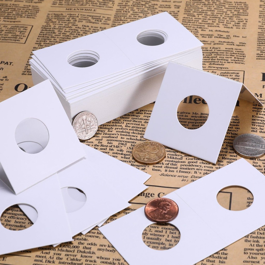 Hicarer 300 ชิ้น Cardboard Coin Holder Flip Mega Assortment, 2 ถึง 2 นิ้วสําหรับ Coin Collection Sup