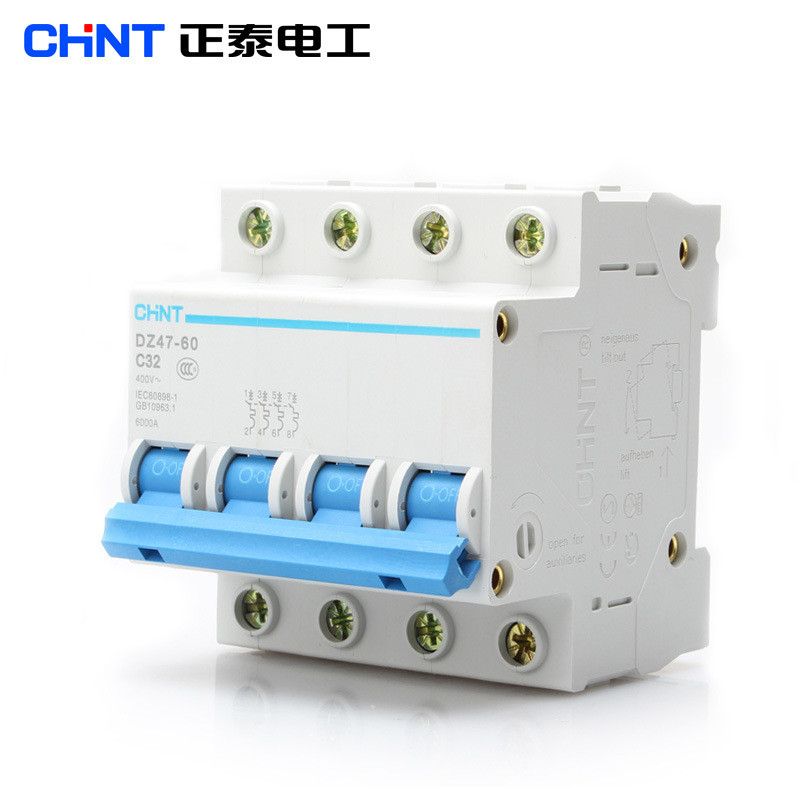CHNT Zhengtai เซอร์กิตเบรกเกอร์ขนาดเล็ก C ประเภท DZ47-60 4P 6A-60A Hollow Zhengtai Four-Pole Circuit