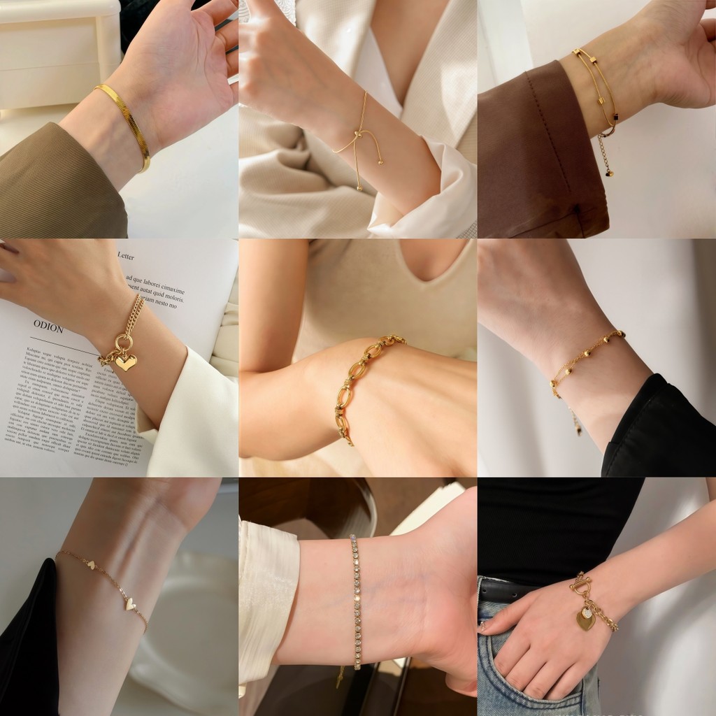 Love2self WSL สแตนเลส 18K Gold สร้อยข้อมือผู้หญิง Non Tarnish เชือกดึงปรับสร้อยข้อมือคอลเลกชัน