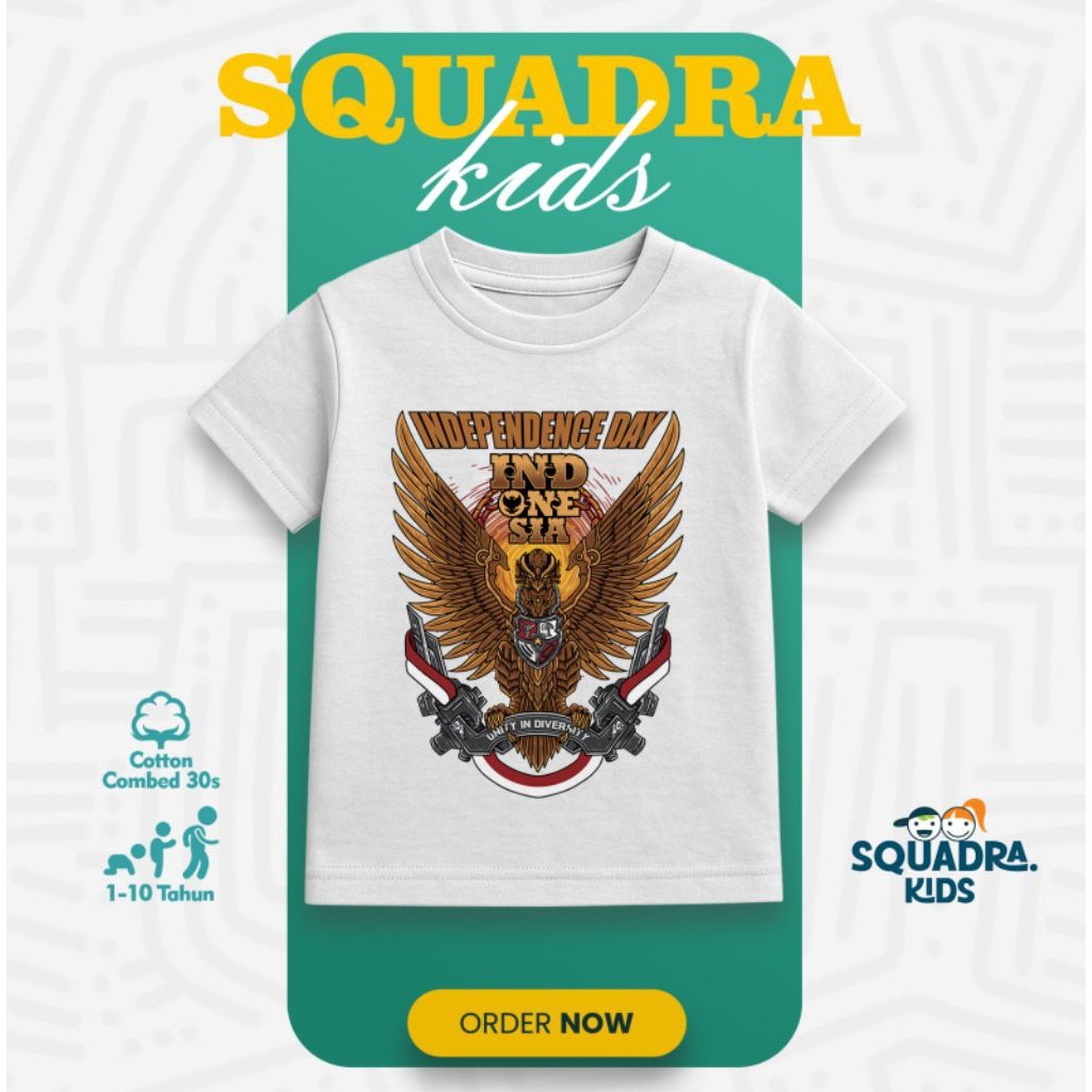 เสื้อยืดเด็ก Squadra สําหรับเด็กชายและเด็กหญิงพร้อมภาพอินโดนีเซียวันประกาศอิสรภาพ