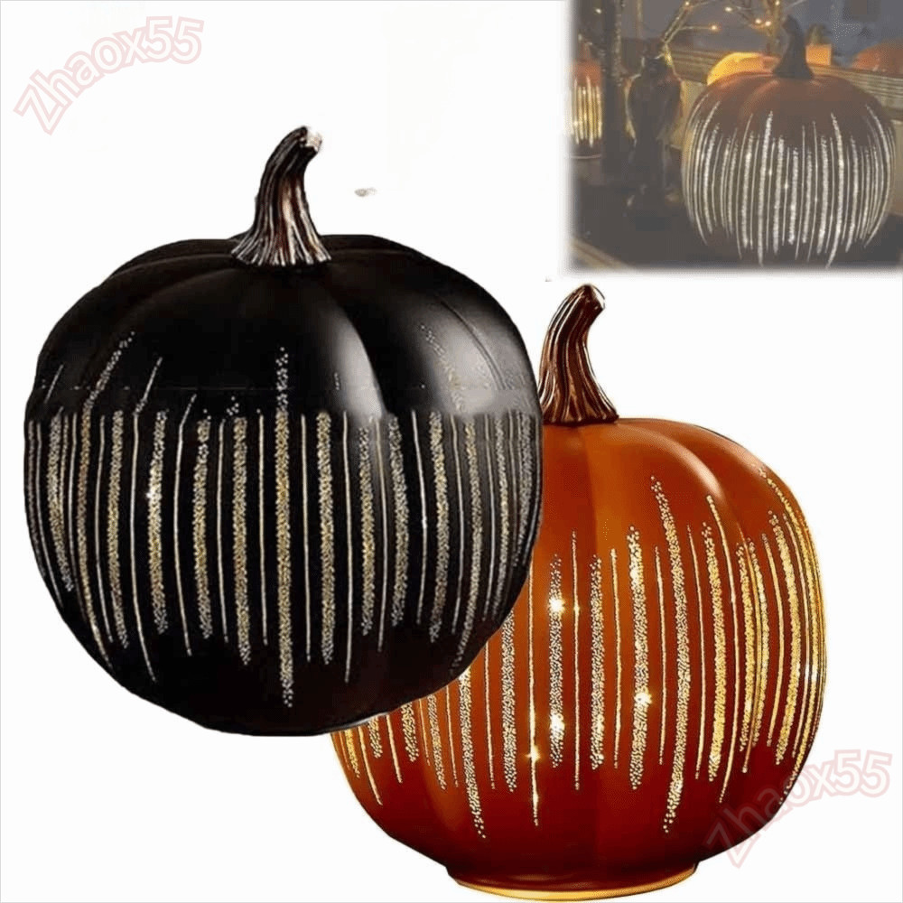 ZHAOX Twinkle Light Pumpkins, วัสดุแก้วจับเวลา Lighted LED Light Pumpkins, Sparkling Dimmable Pumpki