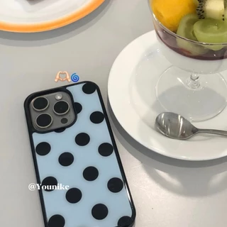 สีดําสีฟ้า Polka Dot เคสโทรศัพท์ Drop-Resistant สําหรับ iPhone 16 Promax 15 Promax 11 12 13 14plus 15plus 16e 16plus 16pro 15pro