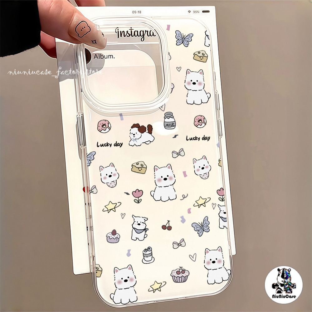 เคสมือถือ For iPhone 11 15 16 14 13 12 Pro Max X XS XR 13 Pro 16Plus Case ลูกแมวน่ารัก ลูกหมาน่ารัก ครีม IMD แบบนิ่ม เคส