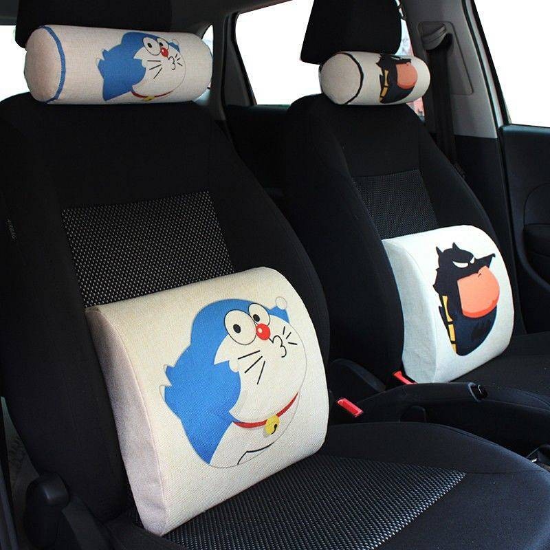 Creative Cotton and Linen Cartoon Car Memory Foam Headrest Cylinder Neck Pillow Cute Fat Breathable 