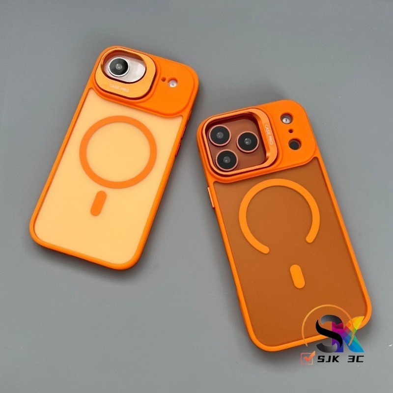หรูหรา Matte Starry Orange 17 ProMax เคสโทรศัพท์แม่เหล็กสําหรับ iPhone 17 16 15 14 13 12 11 Pro Max Plus 17Air ปลอกพร้อมขายึดโลหะสําหรับผิวรู้สึกและฝาหลังแข็ง