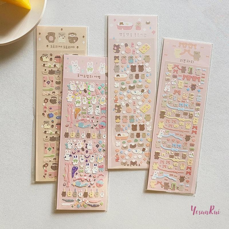 YosunRui] 1 PC เกาหลียอดนิยมการ์ตูนกระต่ายหมีเลเซอร์สติกเกอร์ Scrapbooking Stick DIY วัสดุเครื่องเขียน Art ตกแต่งอุปกรณ์ใหม่
