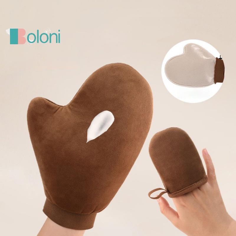 [Boloni] Body Lotion Glove Self-Tning Mitt สองด้านป้องกันมือ Applicator Quick Dry Flocking ถุงมือแต่งหน้า Applicator ใหม่