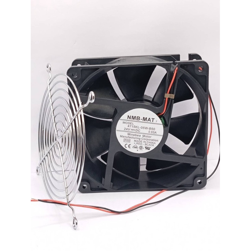จากไทย พัดลม4นิ้วครึ่ง+ตะแกรง NMB-MAT 7 MODEL 4715KL-05W-B50 2สาย 24V=DC 0.65a สินค้าถ่ายจากงานจริงท