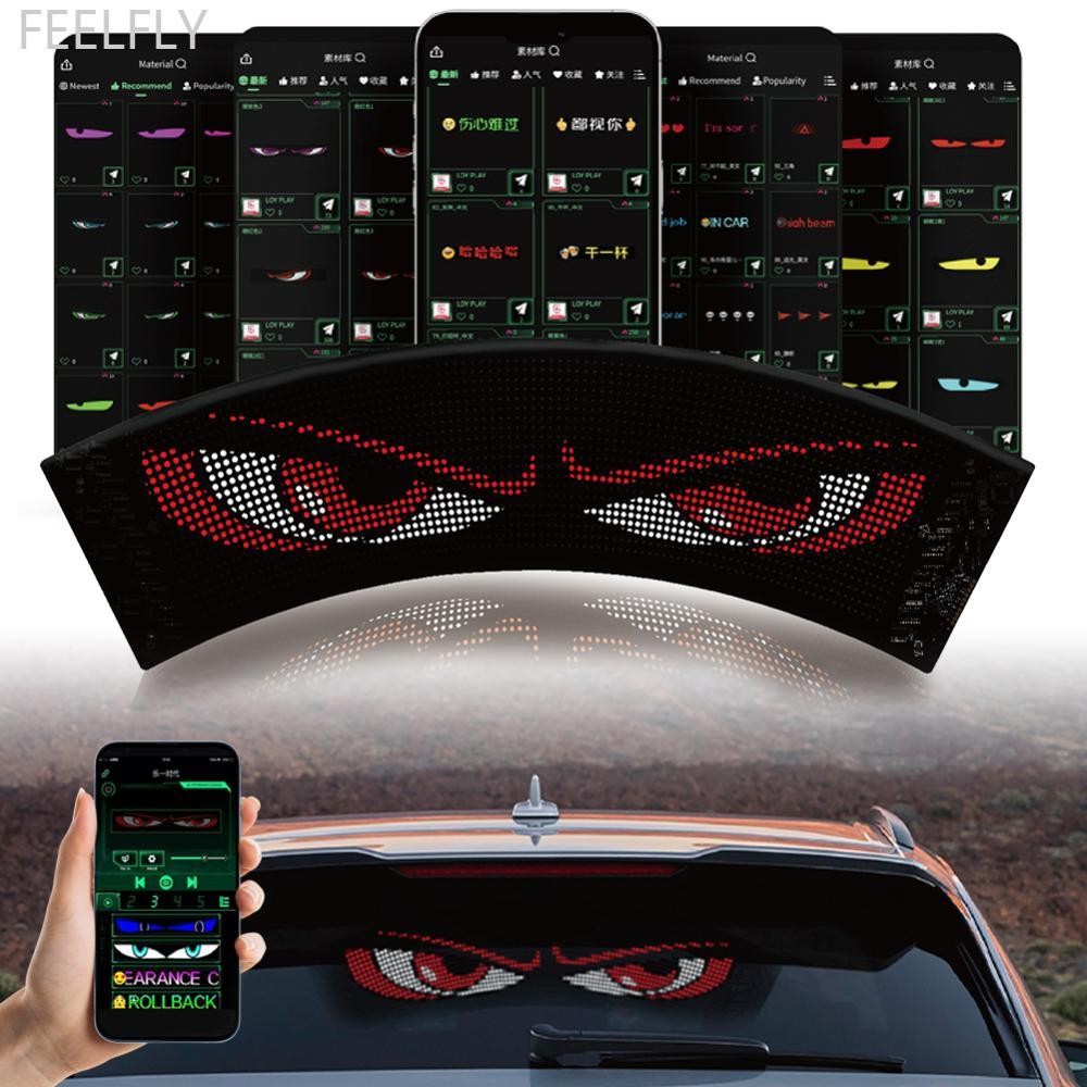 FEELFLY รถ LED พัดลมรูปร่าง Pixel แผง Devil Eye Light APP รีโมทคอนโทรลนุ่มพับแสง Graffiti Scrolling 