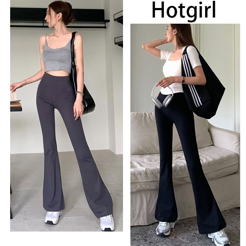 Hotgirl พร้อมส่งจากกทม กางเกงลำลองทรงสกินนี่ยืดเอวสูง โยคะก้นยกกางเกงกระชับสัดส่วนย้อนยุคบางเฉียบบานเล็กน้อย