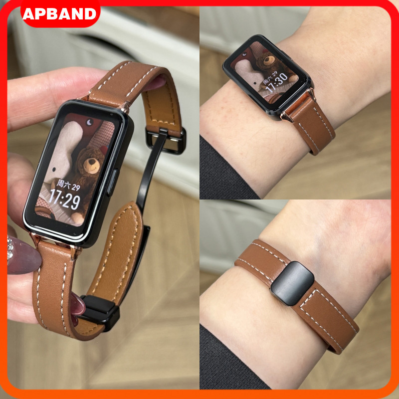 สายรัดแม่เหล็กหนัง for Huawei Band 11 /11 Pro /10 9 8 NFC กีฬาอ่อนเปลี่ยนสายรัดข้อมือระบายอากาศสายรัดข้อมือ