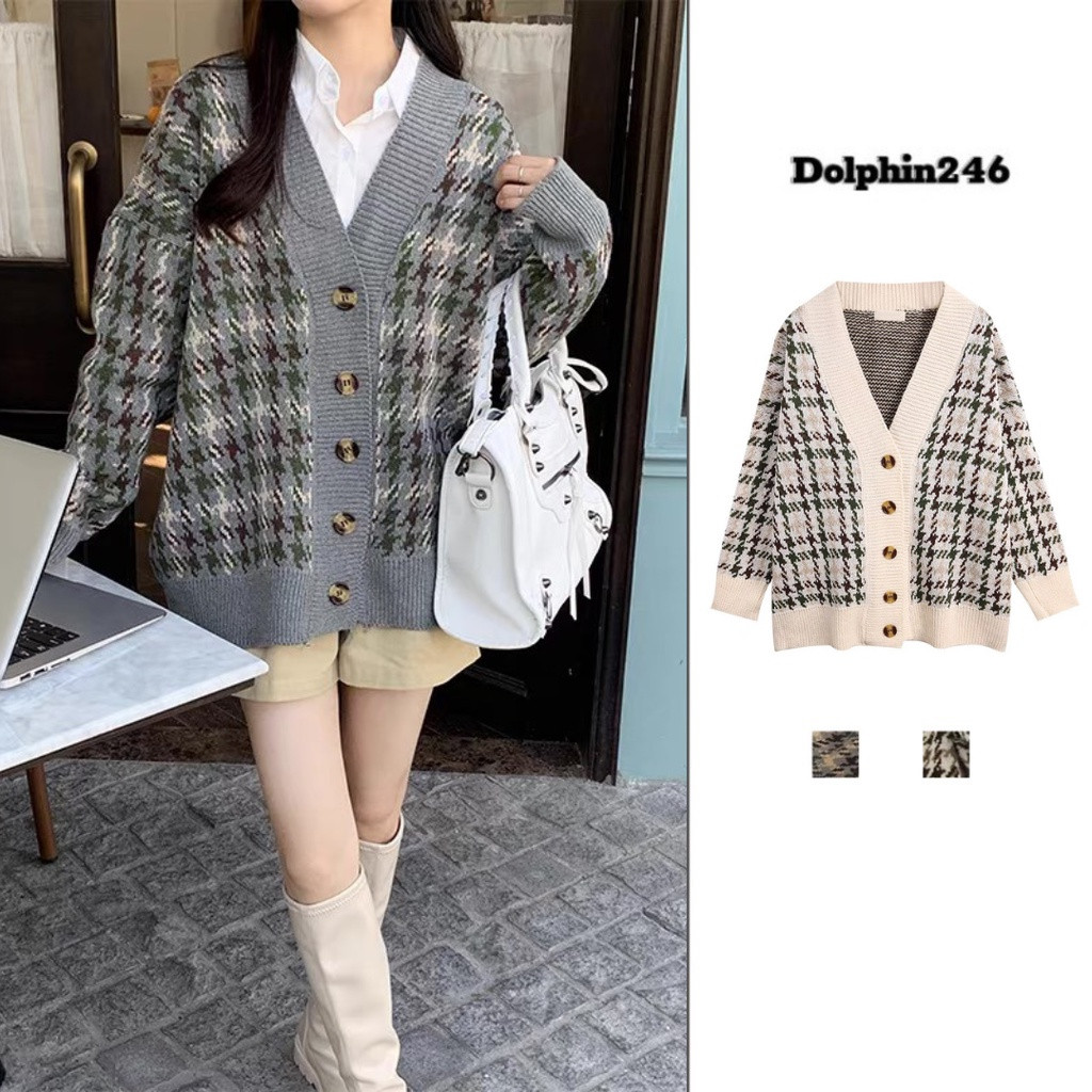 E1 เสื้อสเวตเตอร์ถักขนสัตว์สไตล์เกาหลีหลวม V คอถักเสื้อสเวตเตอร์ถักขนสัตว์ผู้หญิง ulzzang G-4.1 e2