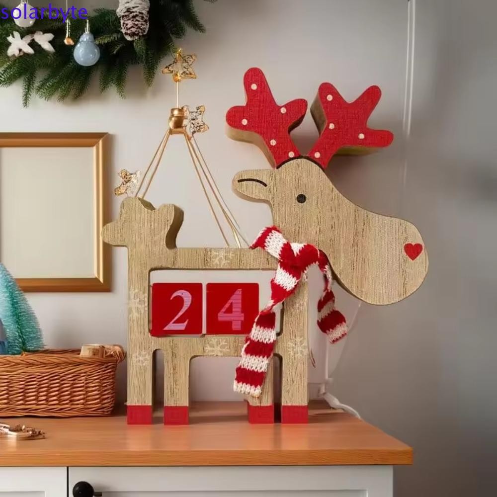 SOLARBYTE Elk Advent ปฏิทิน, ไม้ DIY คริสต์มาสนับถอยหลังปฏิทิน, Xmas Party Layout ตกแต่งนํากลับมาใช้