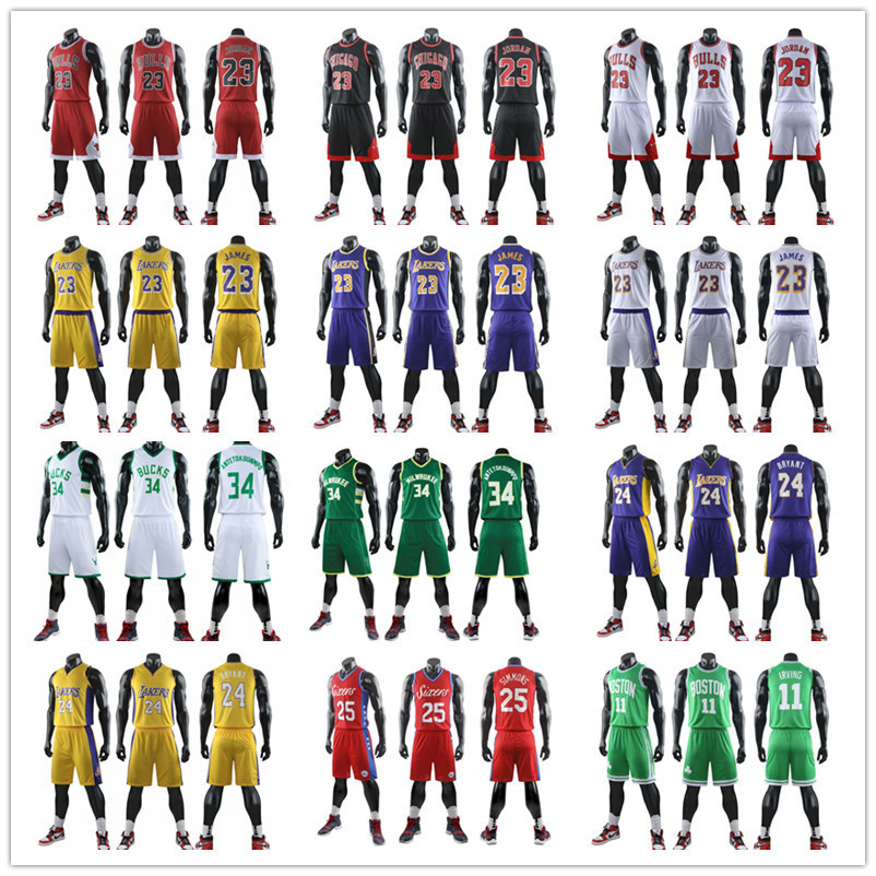 ชุดยูนิฟอร์มบาสเก็ตบอลสำหรับนักเรียนและผู้ใหญ่ เลือกได้จากทีม Lakers, Bulls, Nets, Warriors