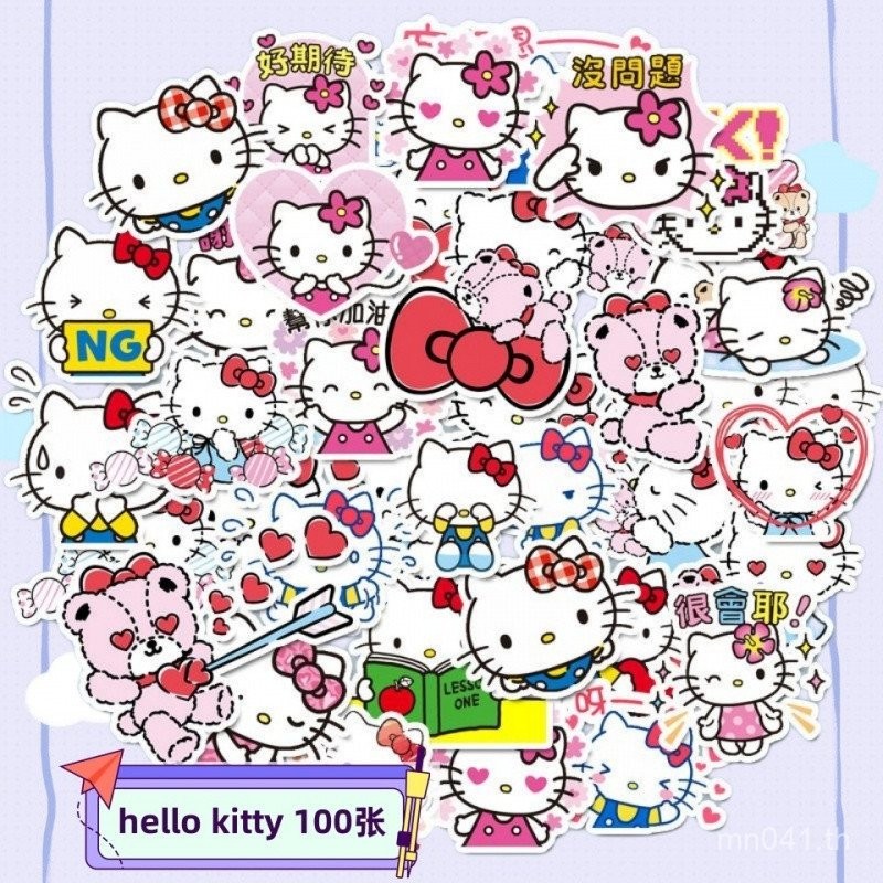 Ins Style Cat Stickers Hello Kitty Cute hellokitty Stickers Waterproof Sheet Cartoon 100kt Cat Stick