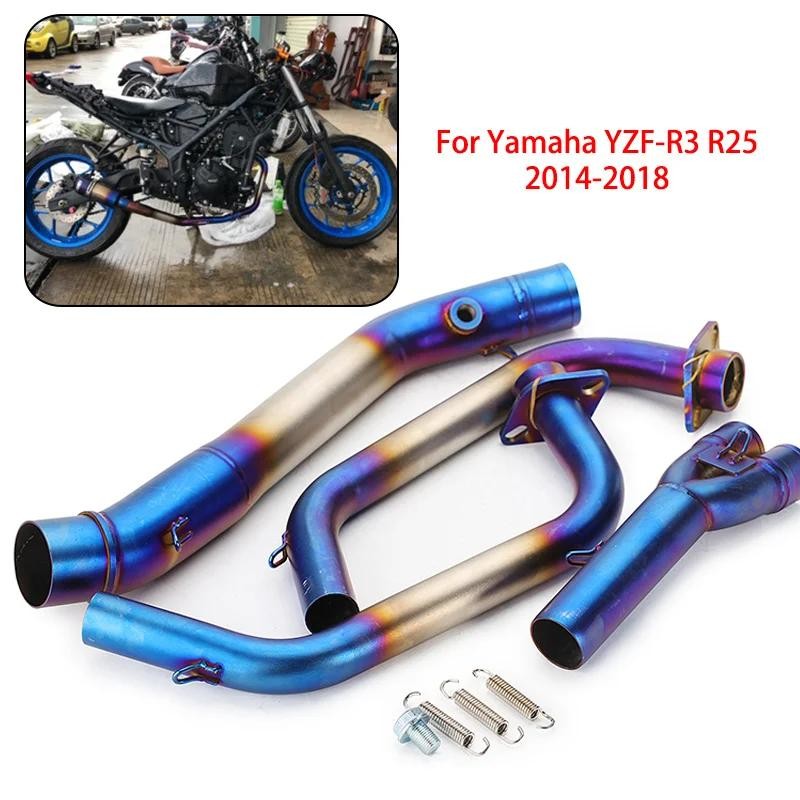销 Slip On สําหรับ Yamaha R25 R3 MT03 2014-2018 อุปกรณ์เสริมไอเสีย Link ท่อกลาง MT03 MT-03 YZF R3 R25