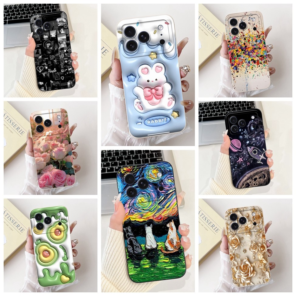 6.9 สําหรับ iPhone 17 Pro Max กรณีซิลิโคนน่ารักการ์ตูนหรูหราตลก Cool ทาสีปลอก A3526 A3257 A3527 A352