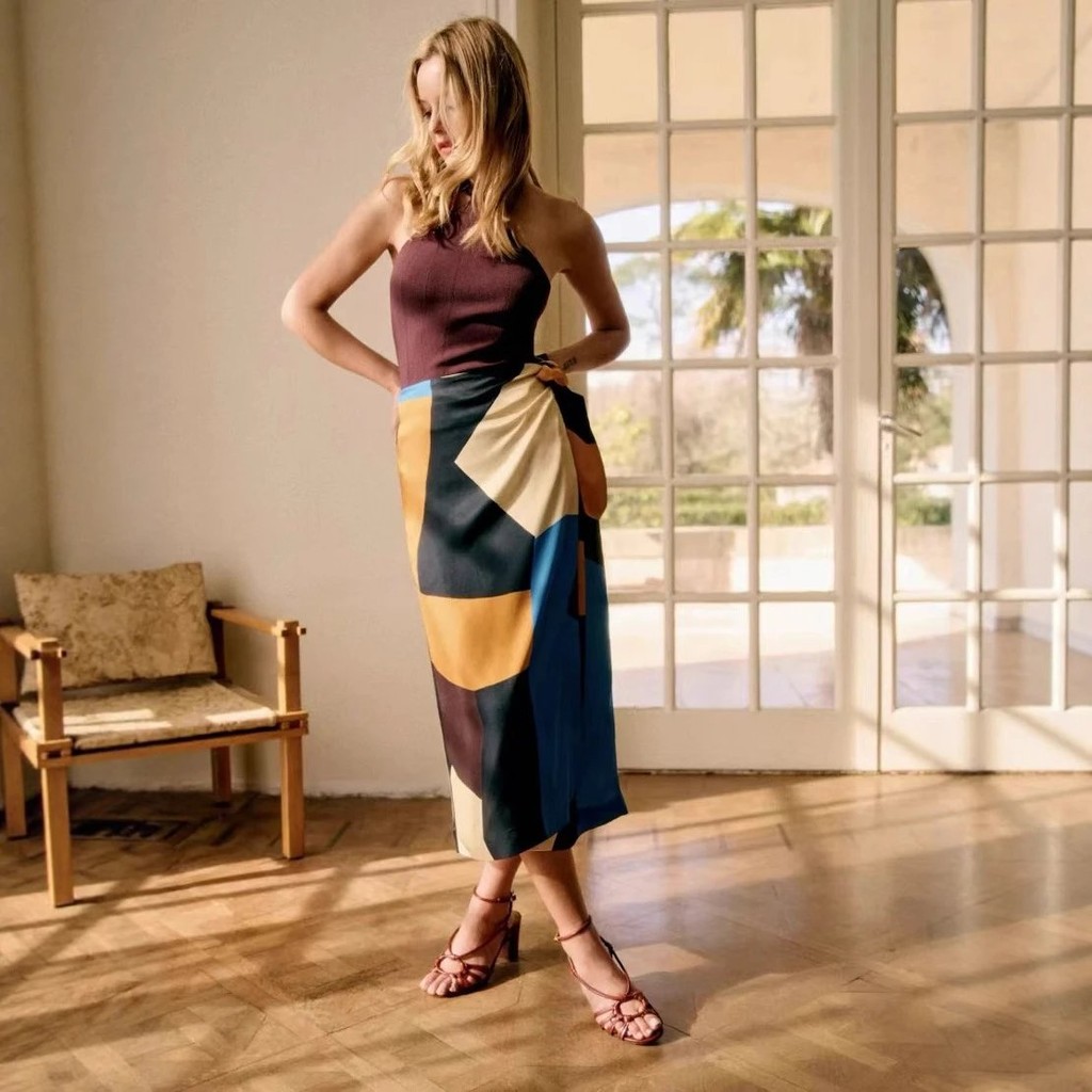 One Piece กระโปรงฤดูร้อน พิมพ์เรขาคณิต laced-up สูงเอว slimmer จาก SZ Home French Niche